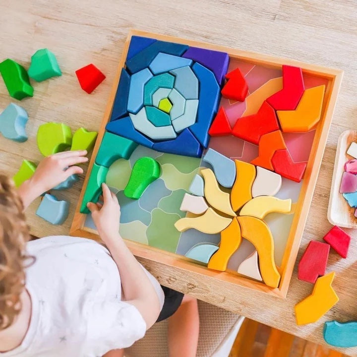 Wooden Flower Blocks Toddler Puzzles Kids Infant Baby Educational