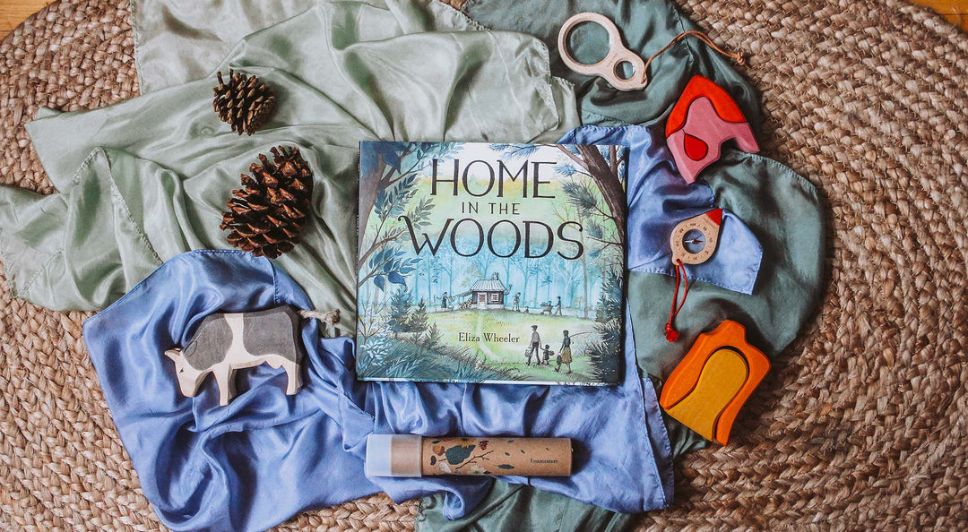 Home in the Woods Book surrounded by Waldorf Toys