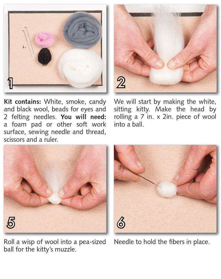 Instruction sheet in the Kitties needle felting kit by Woolpets.