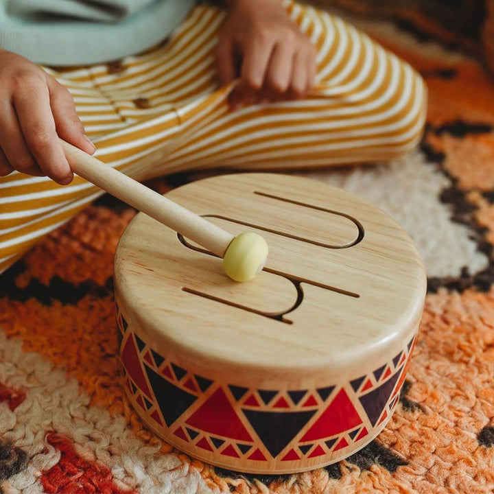 Plan Toys Solid Drum, Wooden Toy Drum