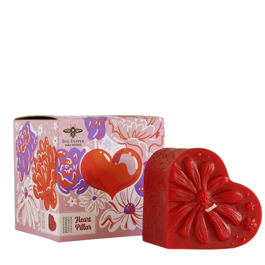 Red Beeswax Heart Candle, Pillar, Valentines Day - Bella Luna Toys