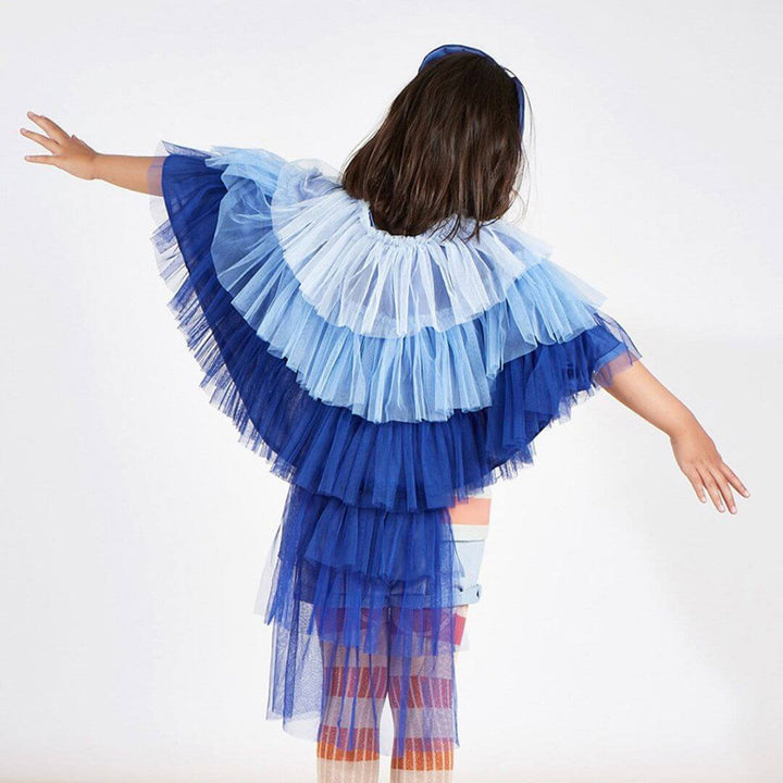 Back view of the tulle Blue Velvet Bird cape.