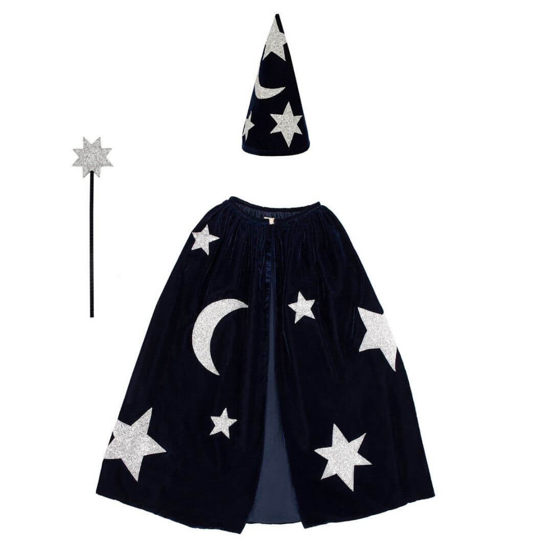 Meri Meri 3 piece Blue Velvet Wizard Costume with silver moon and star details