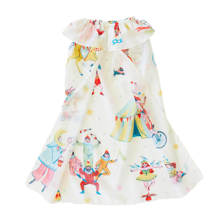 Sarah's Silks Silk Circus Cape in white with illustrated circus scene