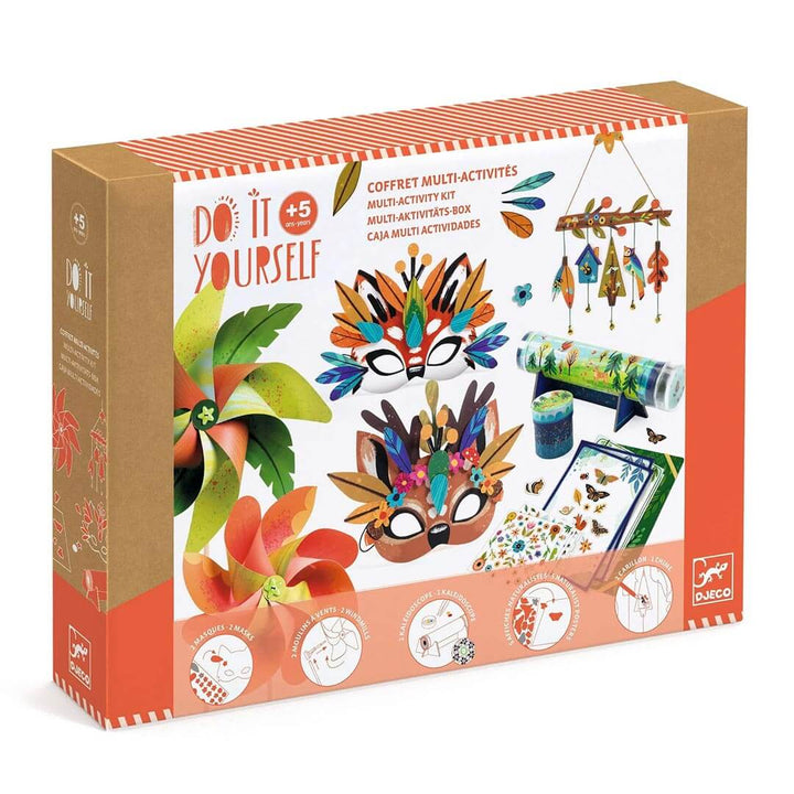 Do It Yourself Nature Multi Activity Kit Box with 2 masks, 2 windmills, 3 kaleidoscopes, 5 nature posters, and 2 chimes