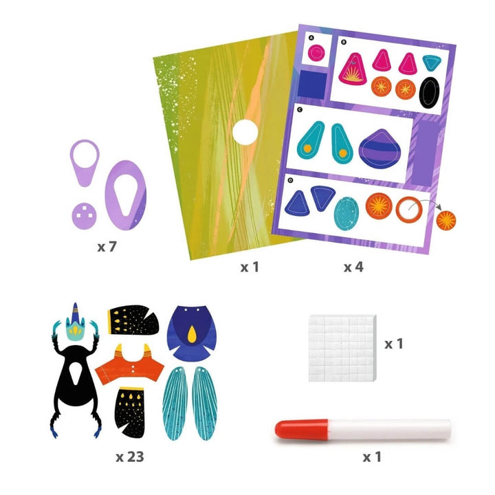 Contents of the 3D Paper Bugs Creation Art Kit from Djeco.