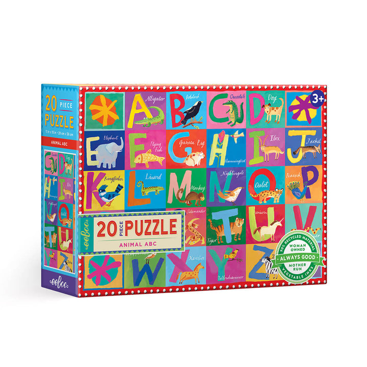 Eboo Animal ABC 20 Piece Puzzle with illustrated alphabet letters & corresponding animals