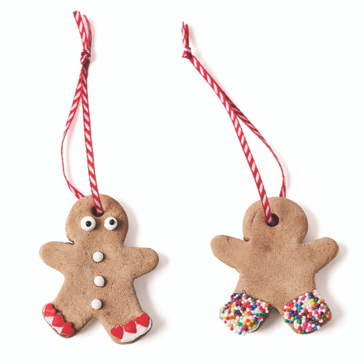 Completed gingerbread cookie ornaments.