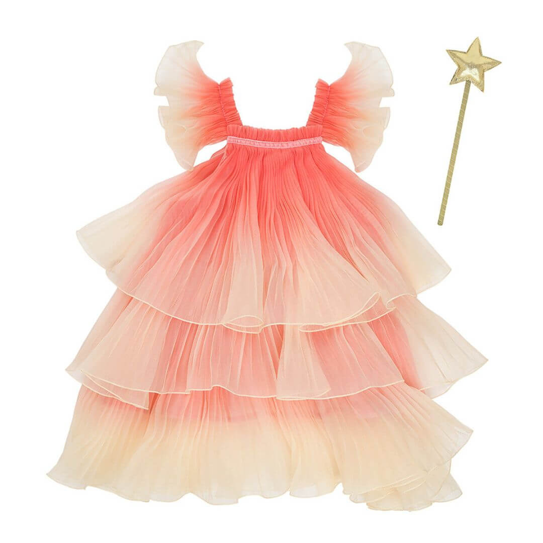 Tiered organza Fancy Fairy Costume with shiny gold star wand.