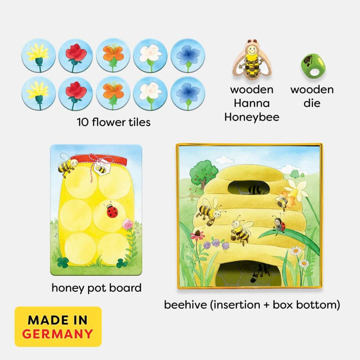 Game pieces from HABA My Very First Games Hanna Honeybee toddler game.