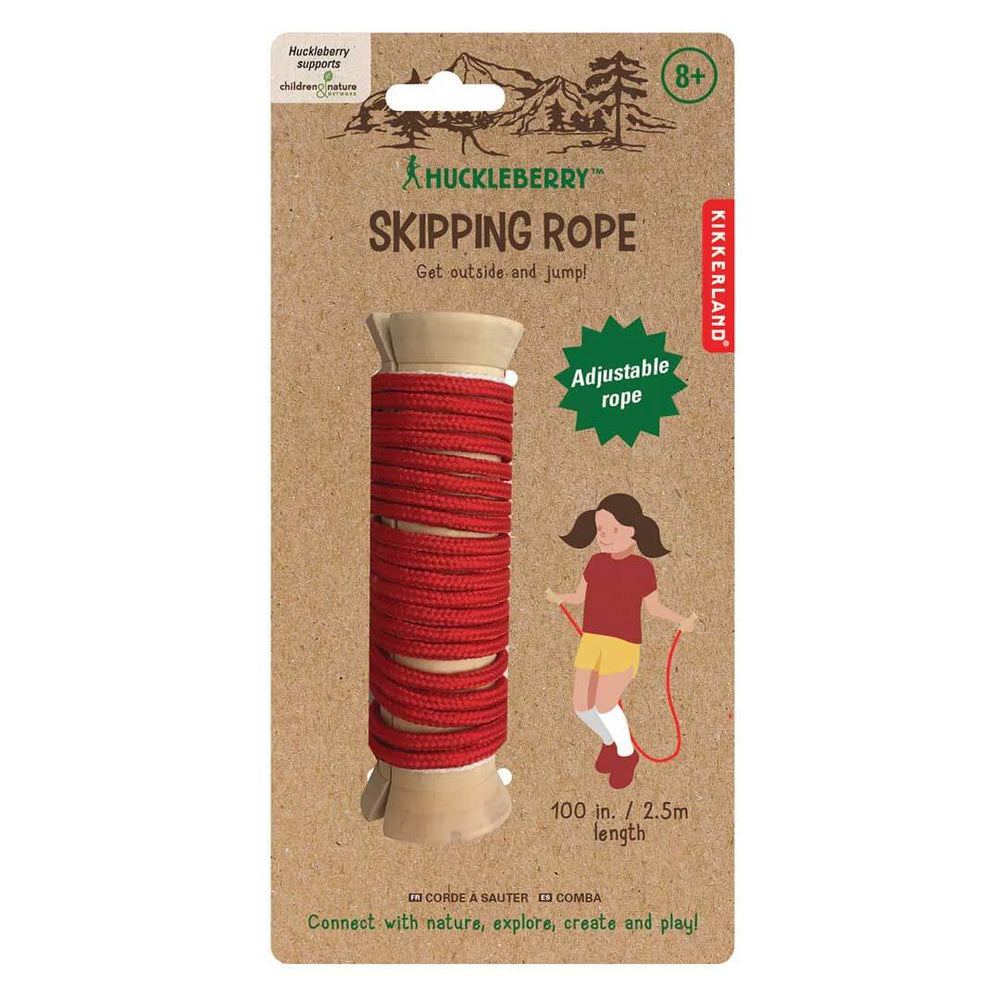 Huckleberry Skipping Rope - adjustable rope in natural brown packaging