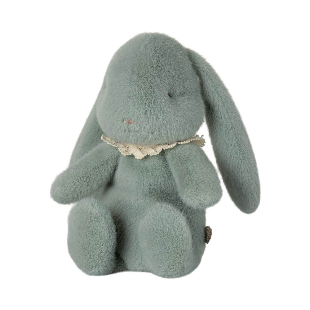 A mint blue fluffy bunny stuffed animal from Maileg.