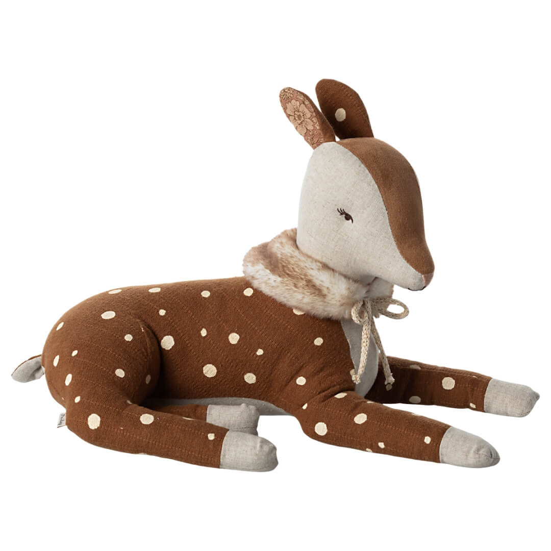 Maileg Cozy Bambi deer with off-white faux fur collar