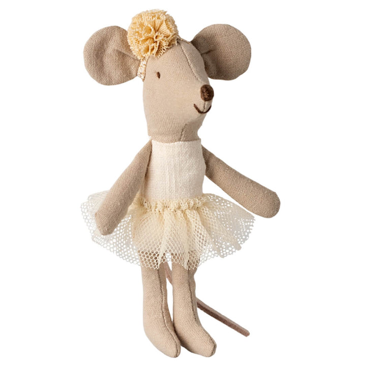 Maileg Little Sister Dance Mouse in cream colored tutu and headband.