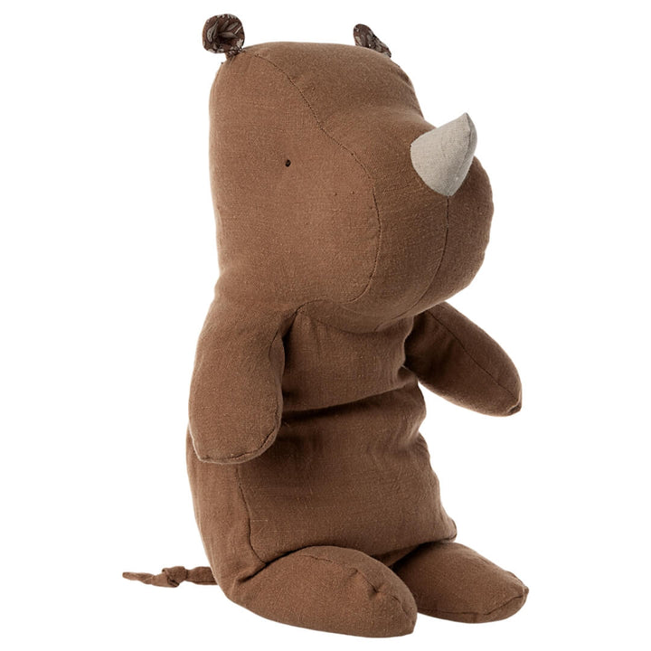 Maileg chocolate medium sized rhino stuffed animal.