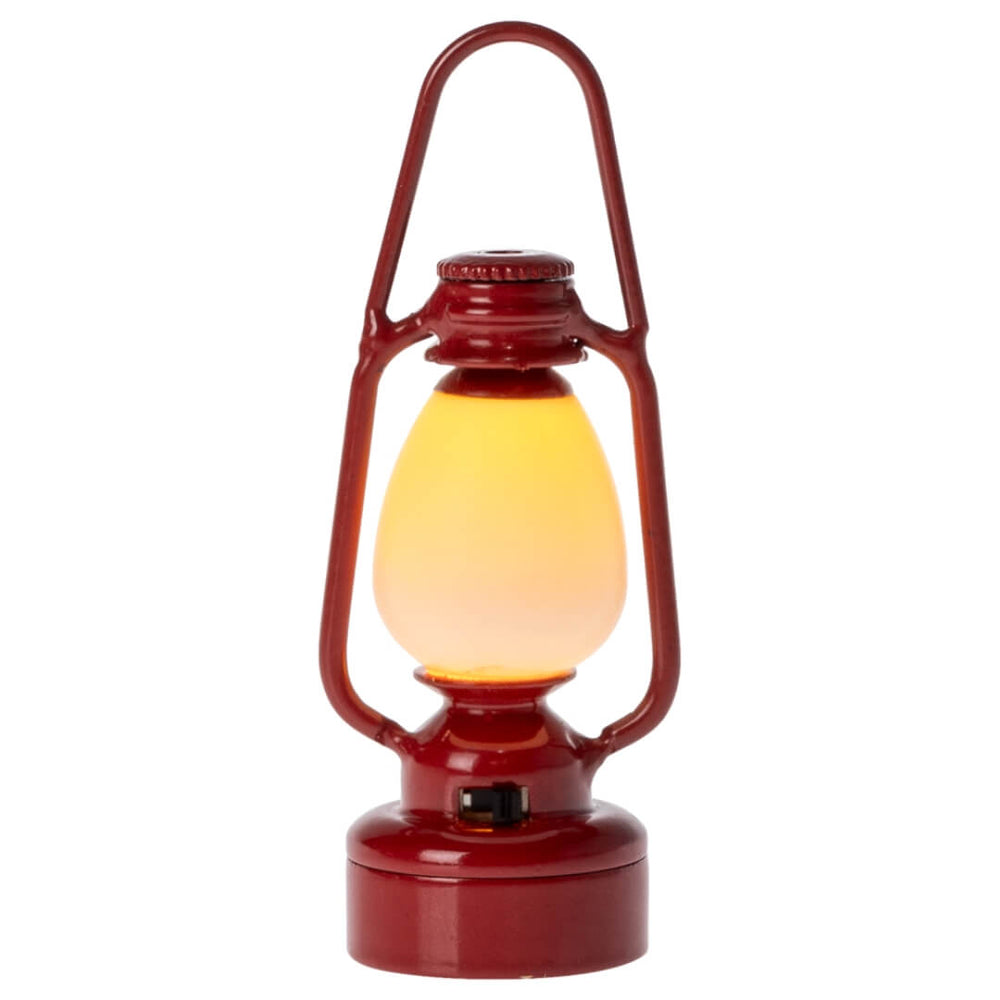 Lit up red miniature vintage lantern from Maileg.