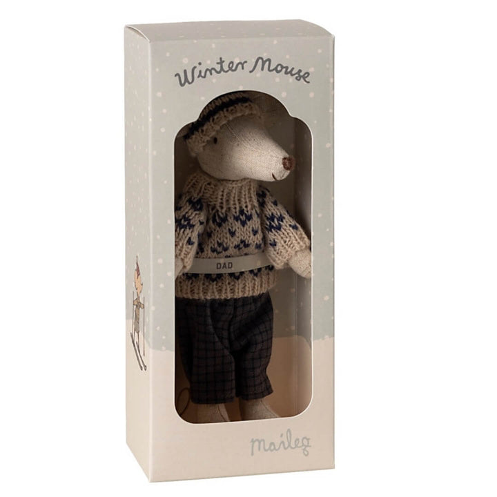 Maileg Dad Winter Ski Mouse in a box.