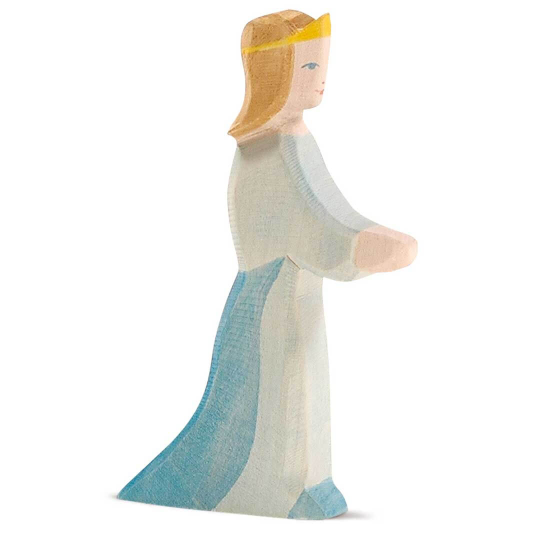 Ostheimer Wooden Figure Princess with 2 tone blue dress, blonde hair, and gold crown