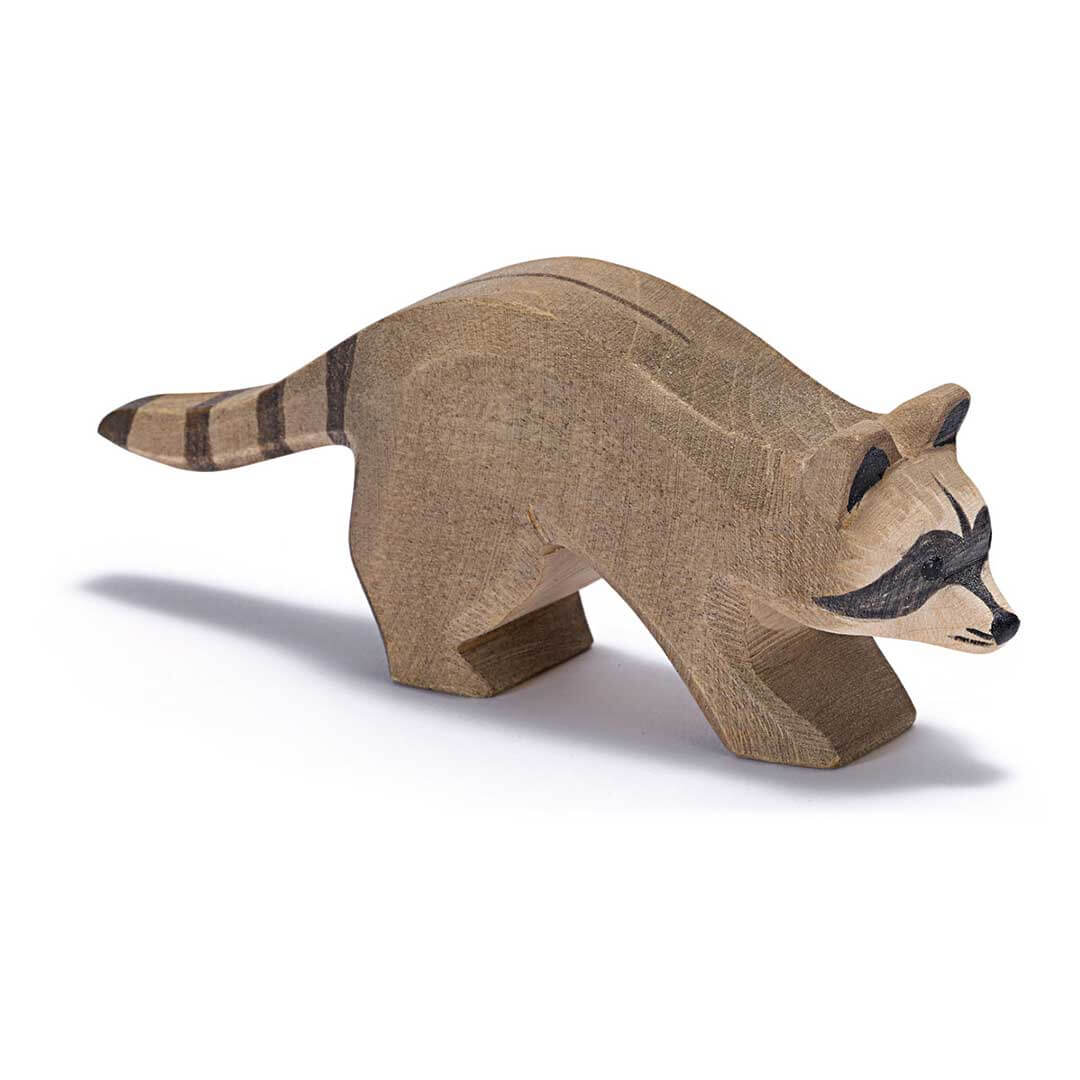 Ostheimer Wooden Figure Gray Raccoon running with black striped tail