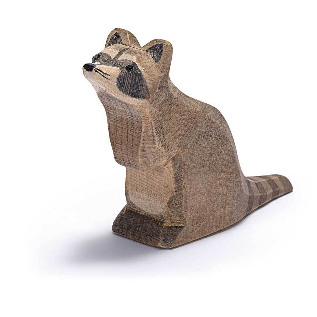Ostheimer Wooden Figure Gray Raccoon Sitting with black striped tail