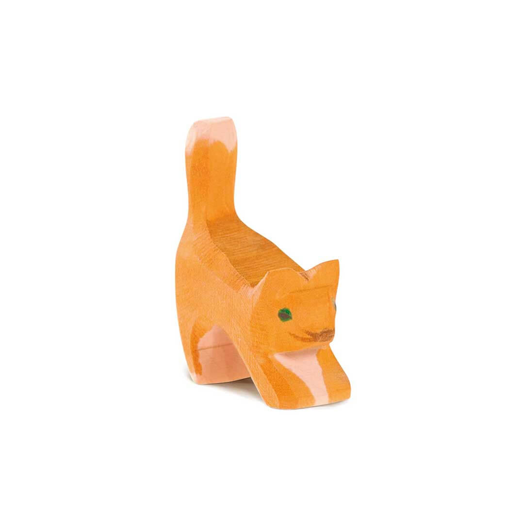 Ostheimer Wooden Figure Small Orange Cat with its head low