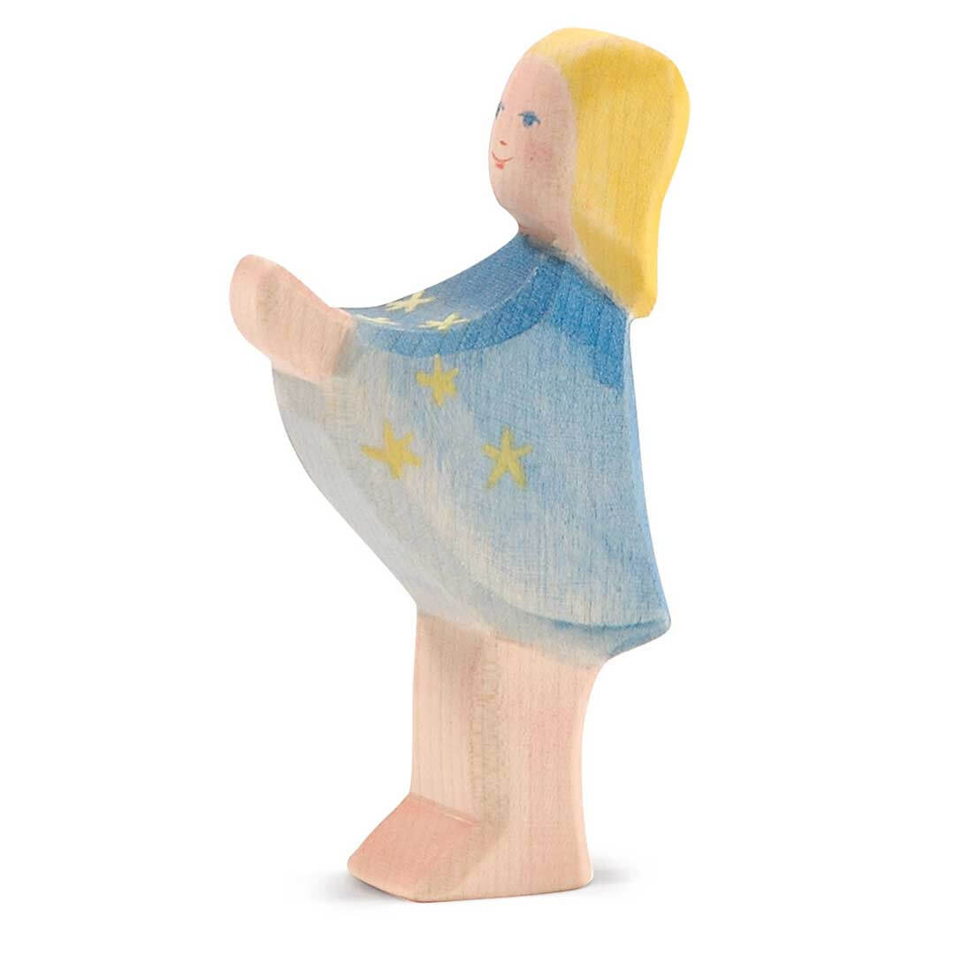 Ostheimer Wooden Figure Star Girl with blonde hair, blue cloak with stars