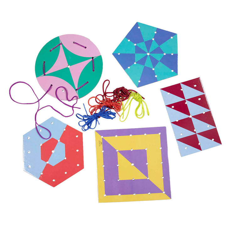 5 Shapes & Patterns Lacing Cards with 5 different colored laces