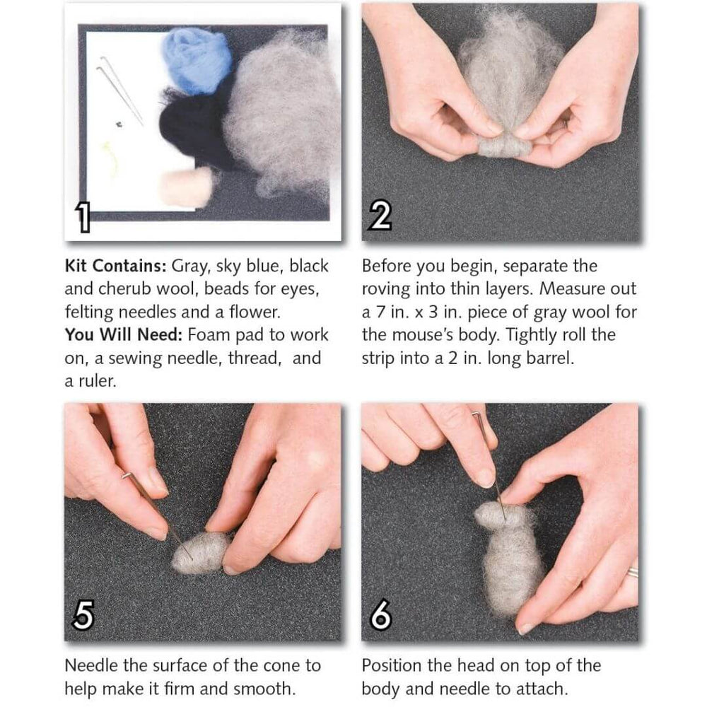 Instructions for the Mice Duo needle felting kit from Woolpets.