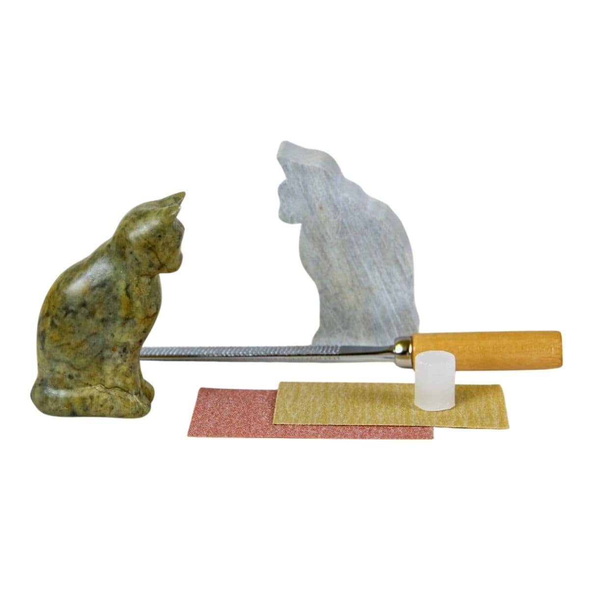 Buy White Dendritic Soapstone Kitty Carving