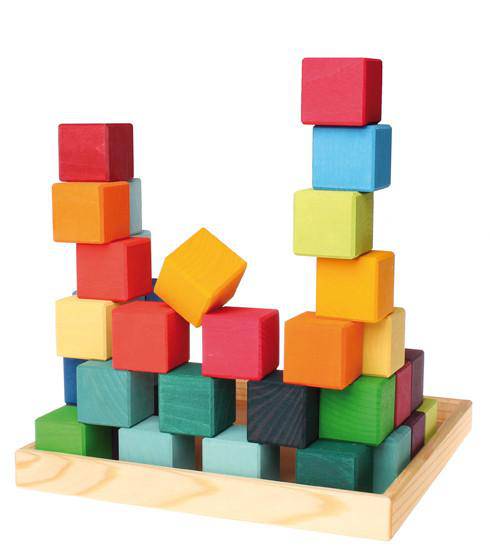 Rainbow Wooden Cube Building Blocks - 36 Squares | Grimms Spiel & Holz