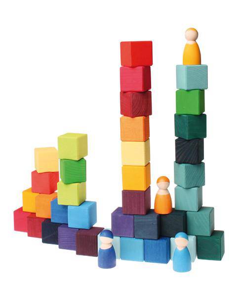 Rainbow Wooden Cubes - 36 Blocks with Tray