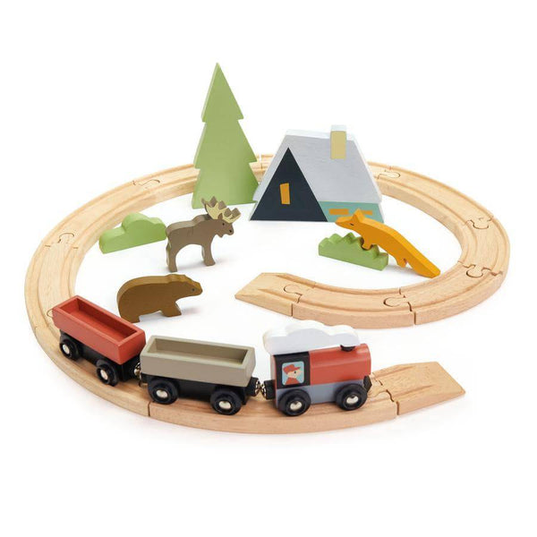 Wooden toy train store track